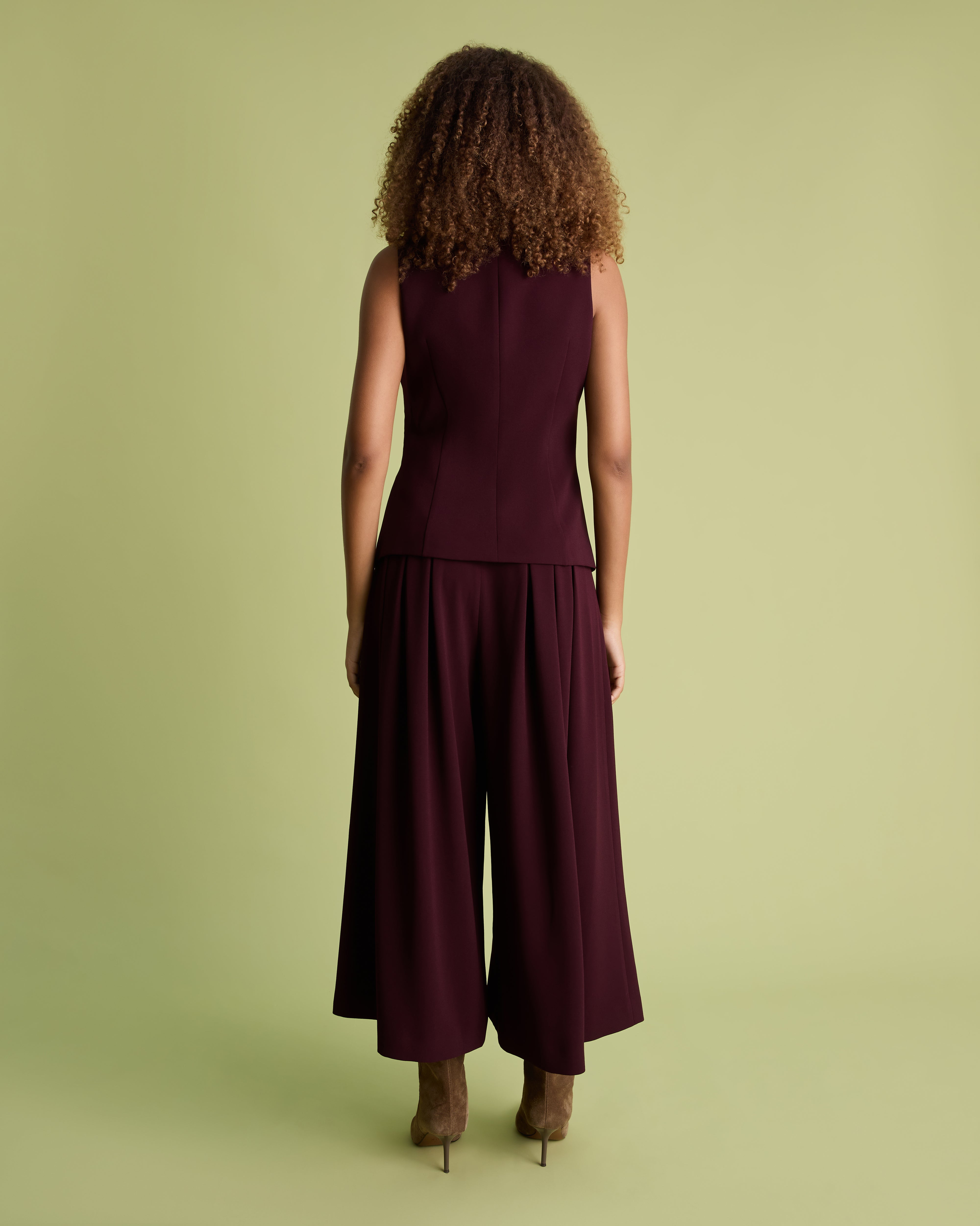 Burgundy Tailored Crepe Deep Pleat Culottes