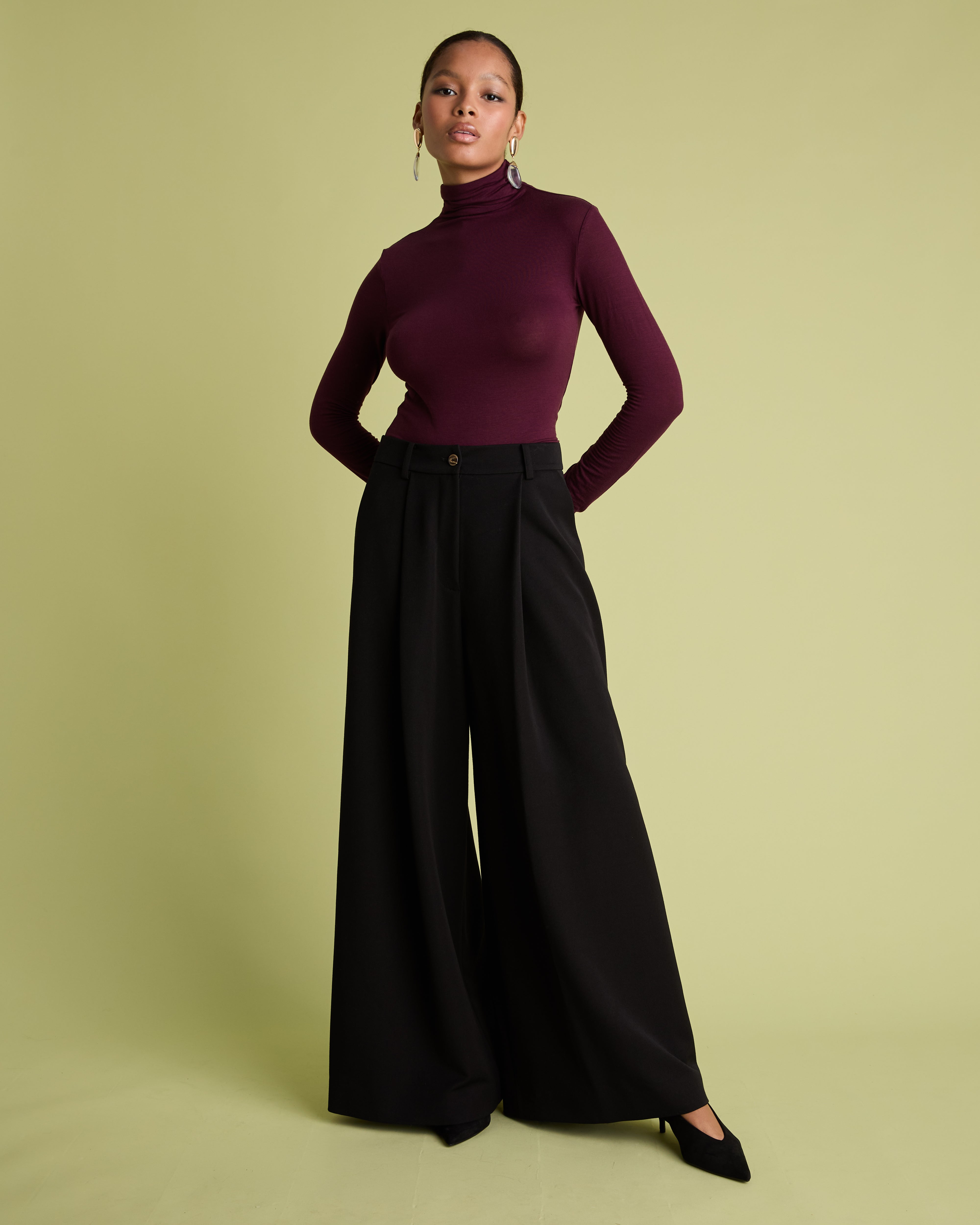 Black Wide Leg Crepe Tailored Trousers