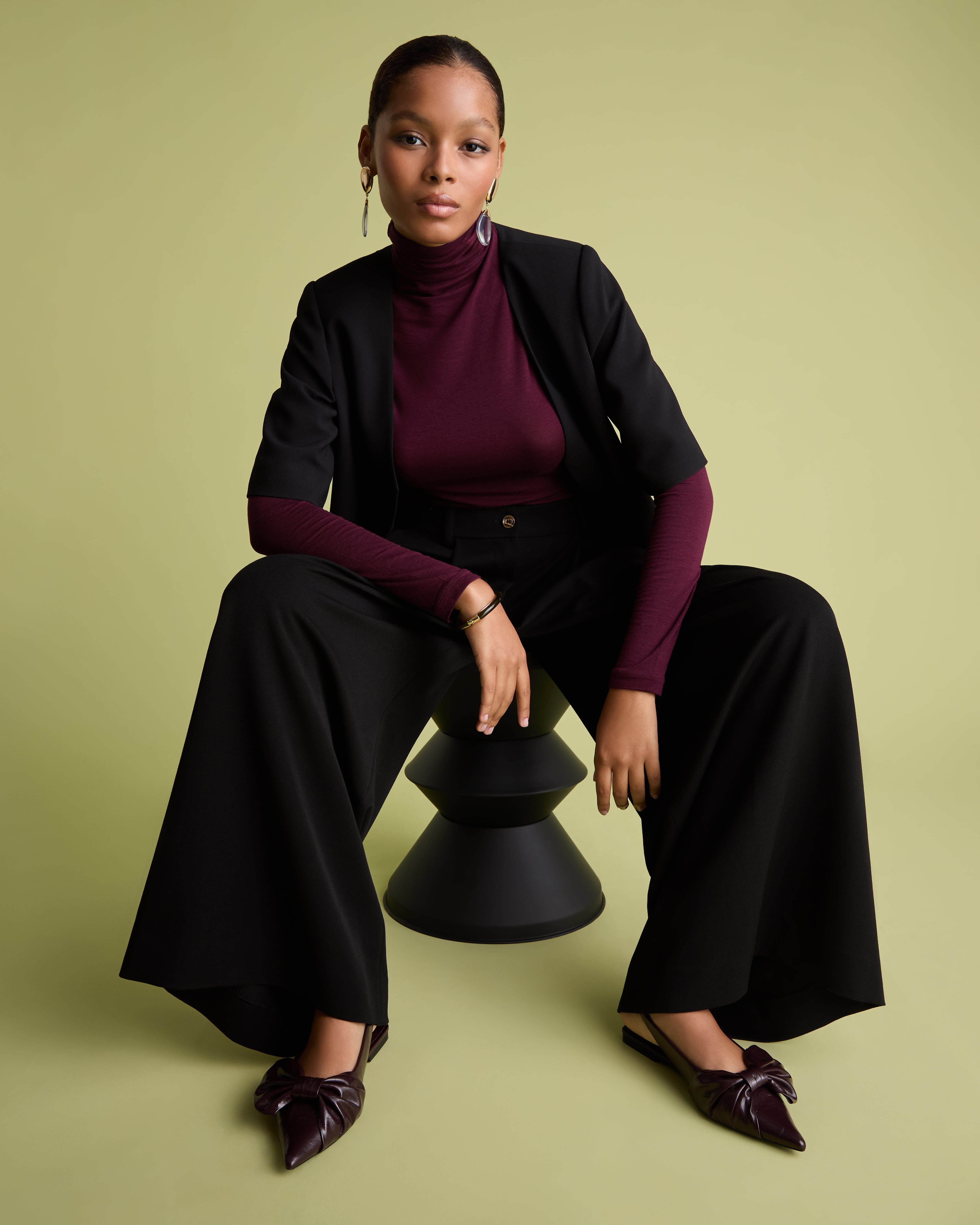 Black Wide Leg Crepe Tailored Trousers