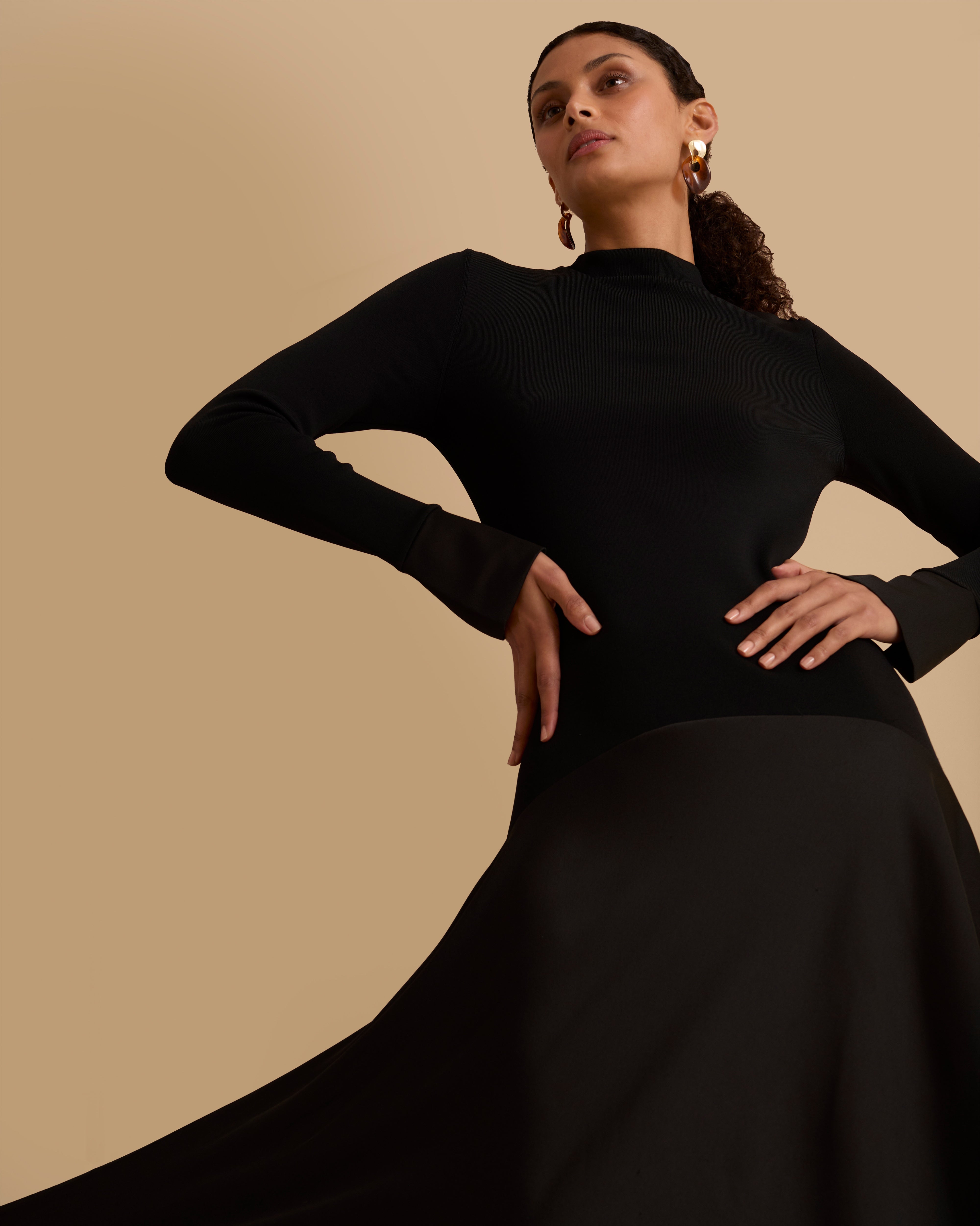 FLORERE black Knit And Woven Mix hybrid Midi Dress Florere FLORERE black Knit And Woven Mix hybrid Midi Dress Florere