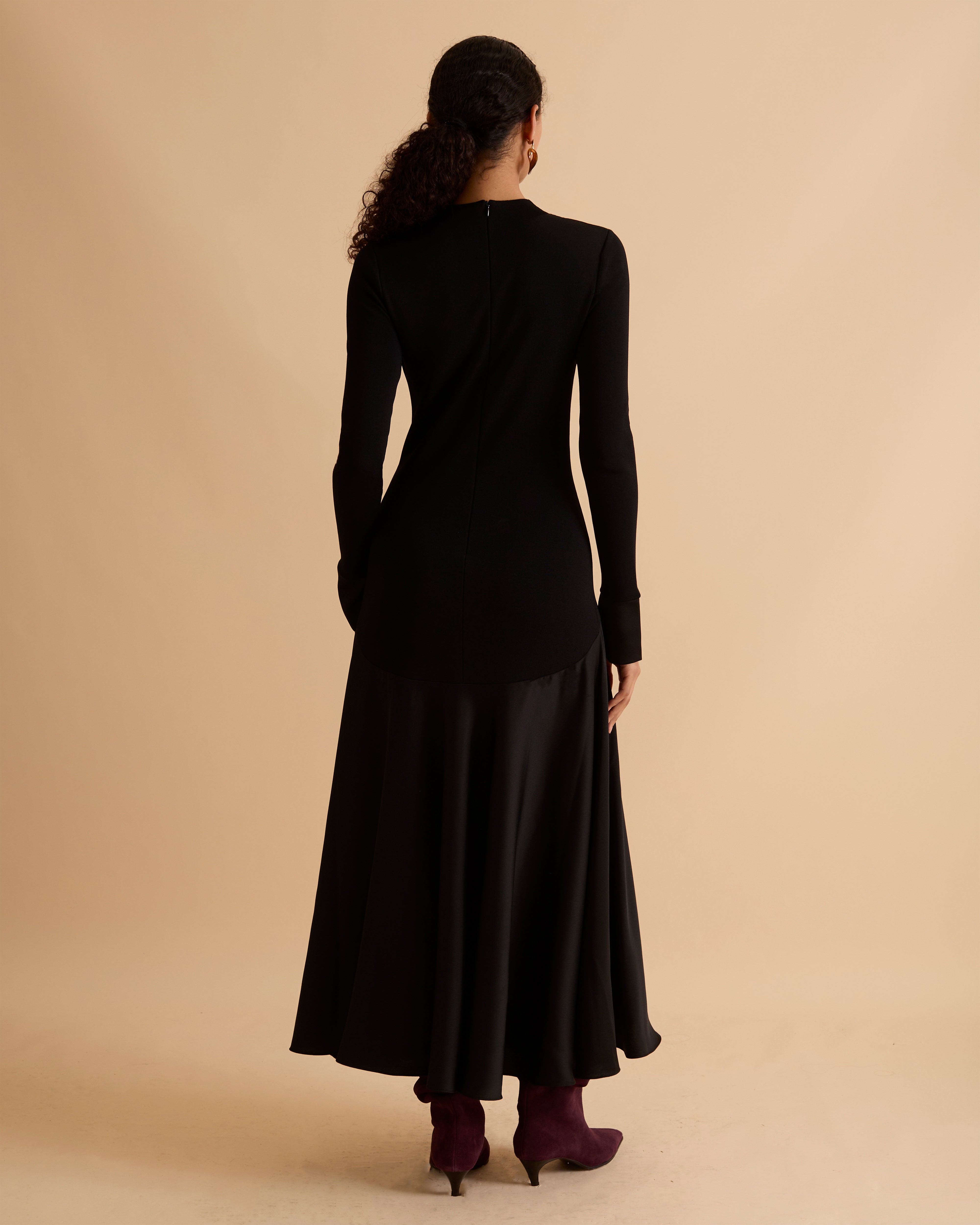 FLORERE black Knit And Woven Mix hybrid Midi Dress Florere FLORERE black Knit And Woven Mix hybrid Midi Dress Florere