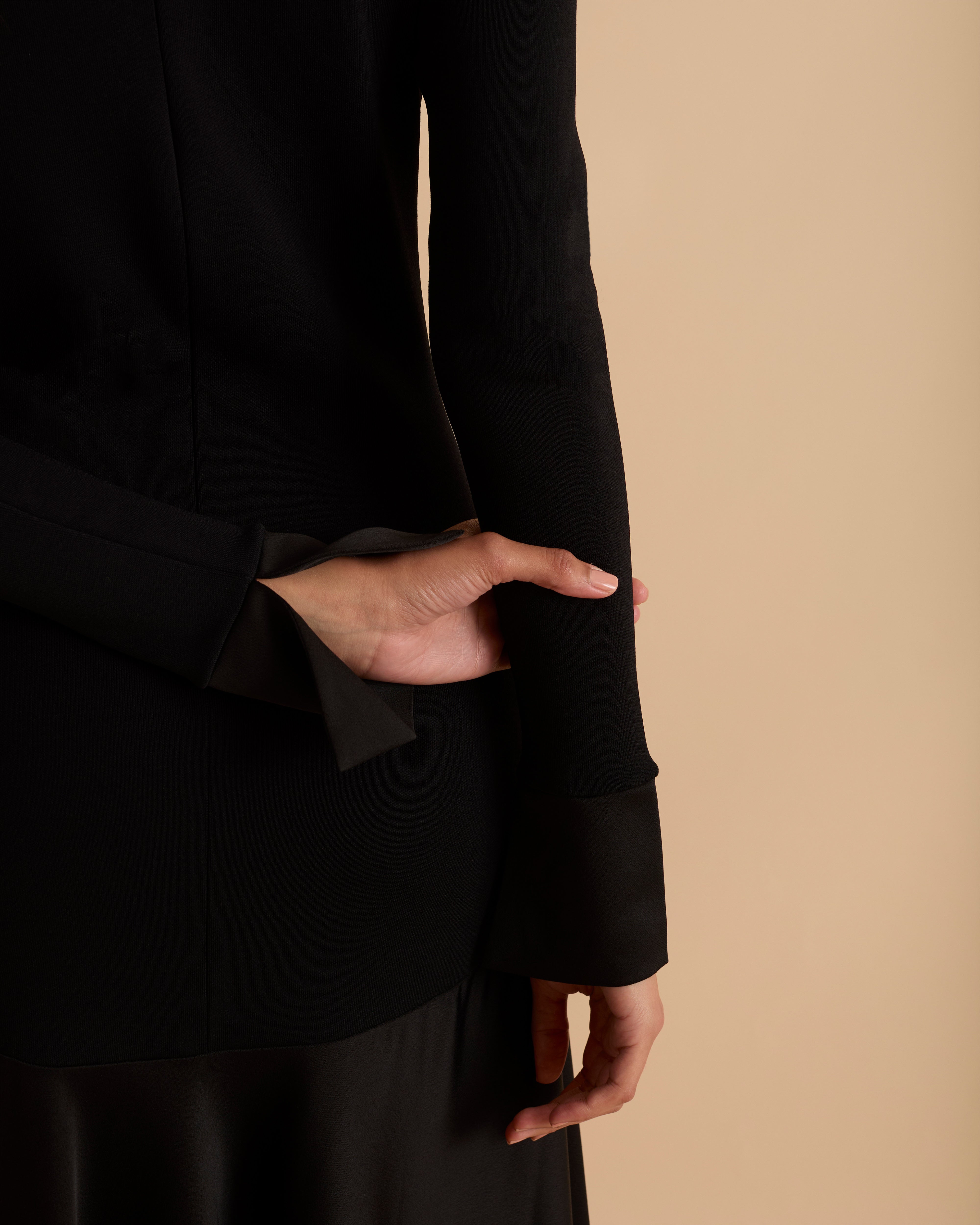 FLORERE black Knit And Woven Mix hybrid Midi Dress Florere FLORERE black Knit And Woven Mix hybrid Midi Dress Florere