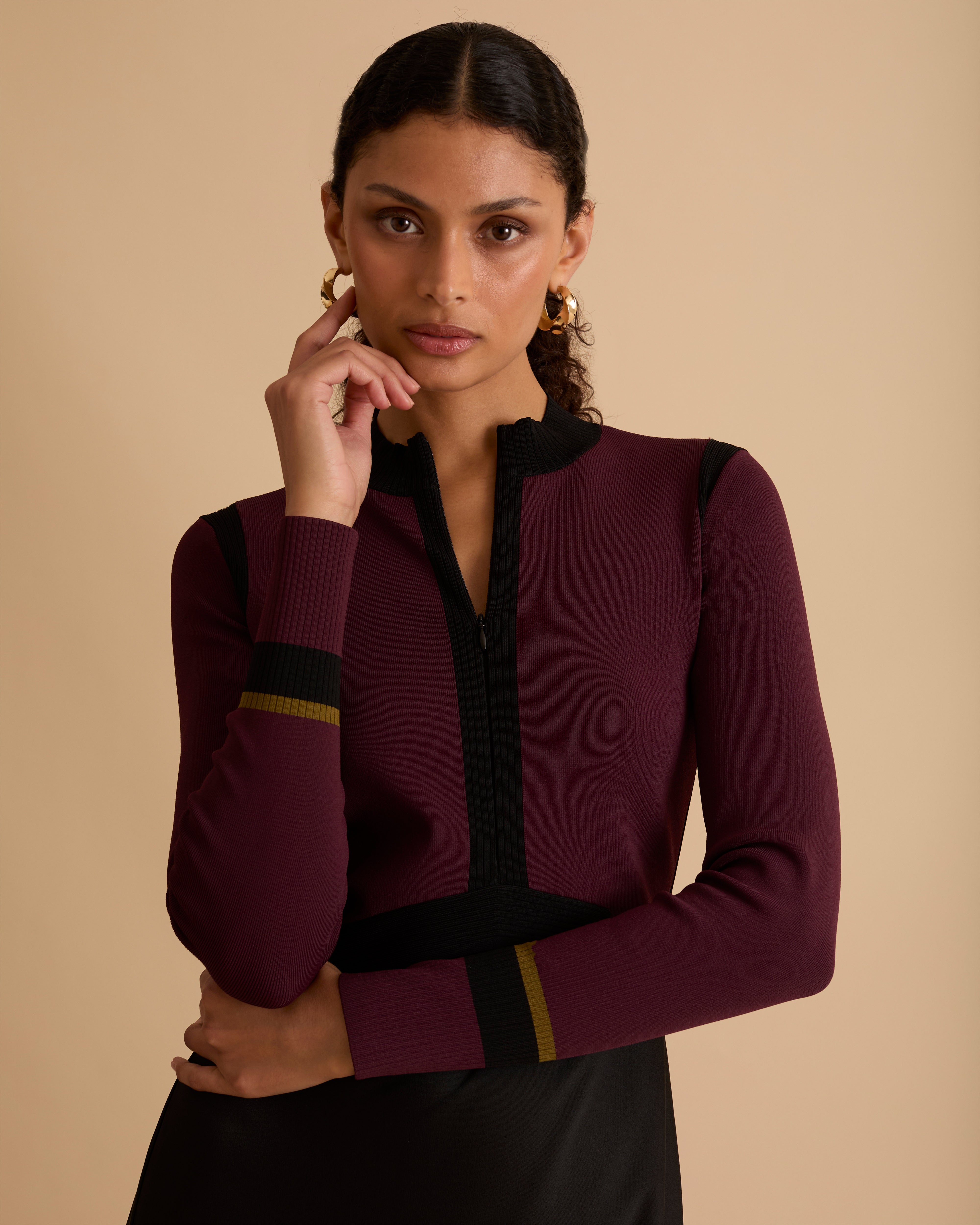 Colour Block Knit & Crepe Midi Dress