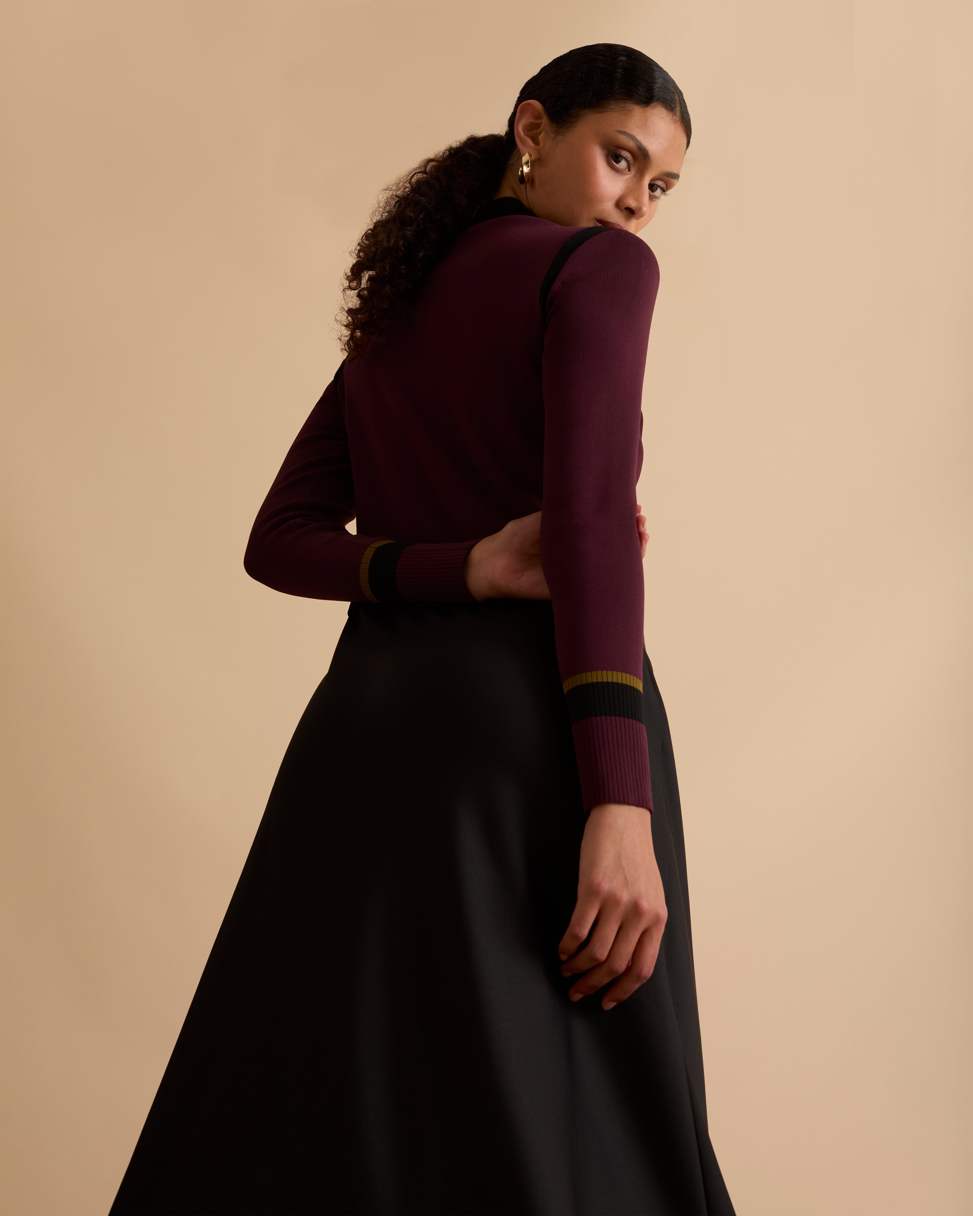 Colour Block Knit & Crepe Midi Dress