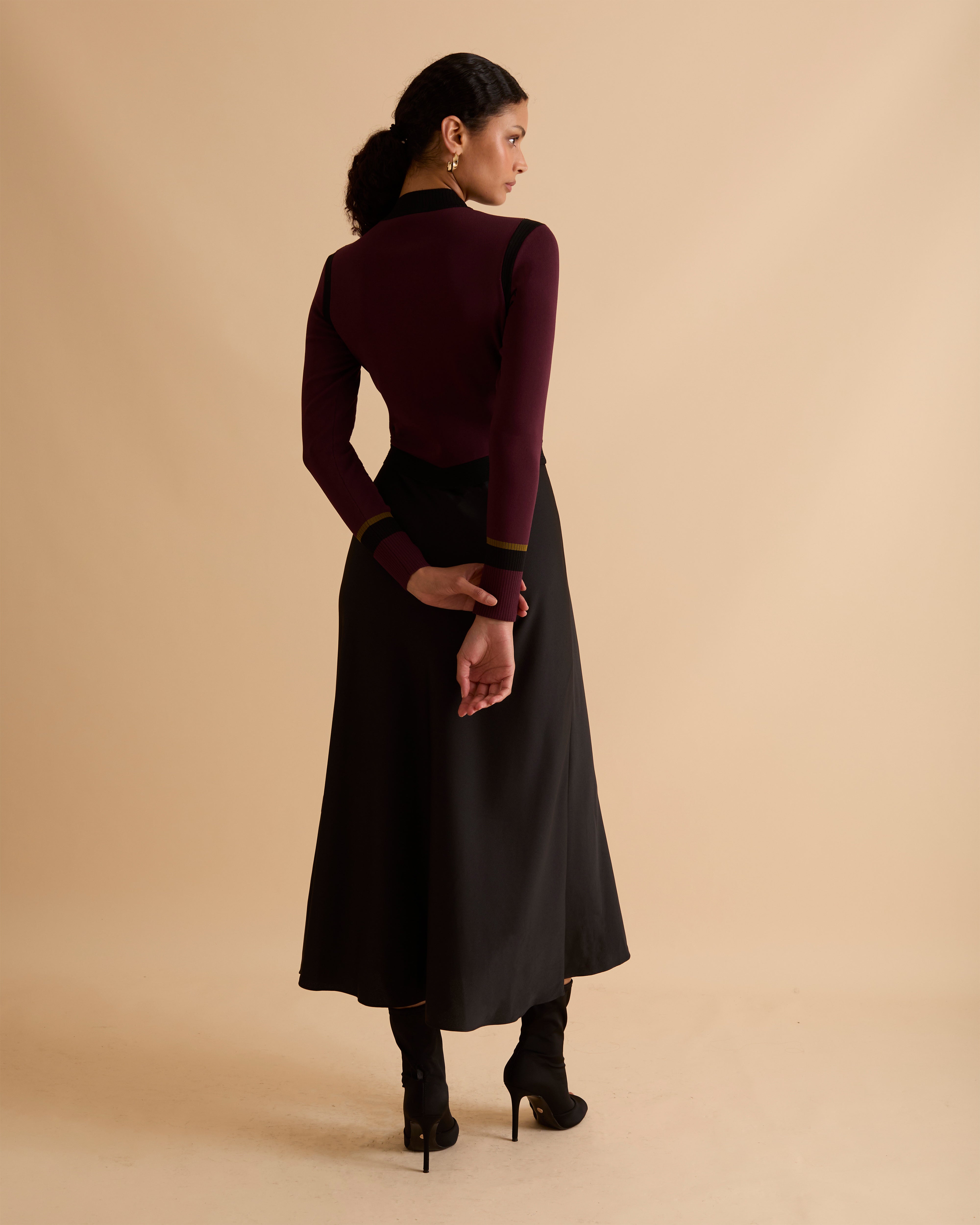 Colour Block Knit & Crepe Midi Dress