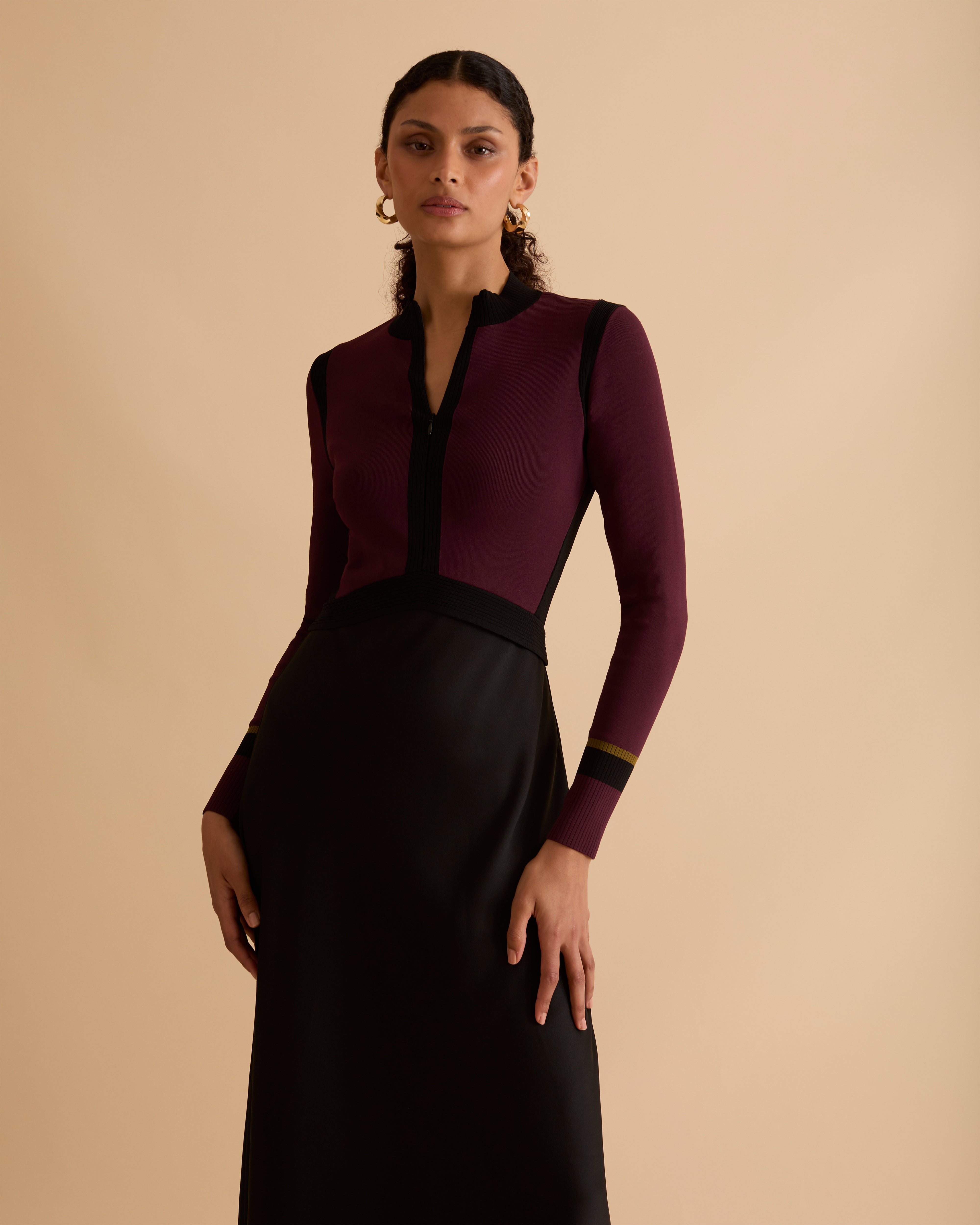 Colour Block Knit & Crepe Midi Dress Florere Colour Block Knit & Crepe Midi Dress Florere