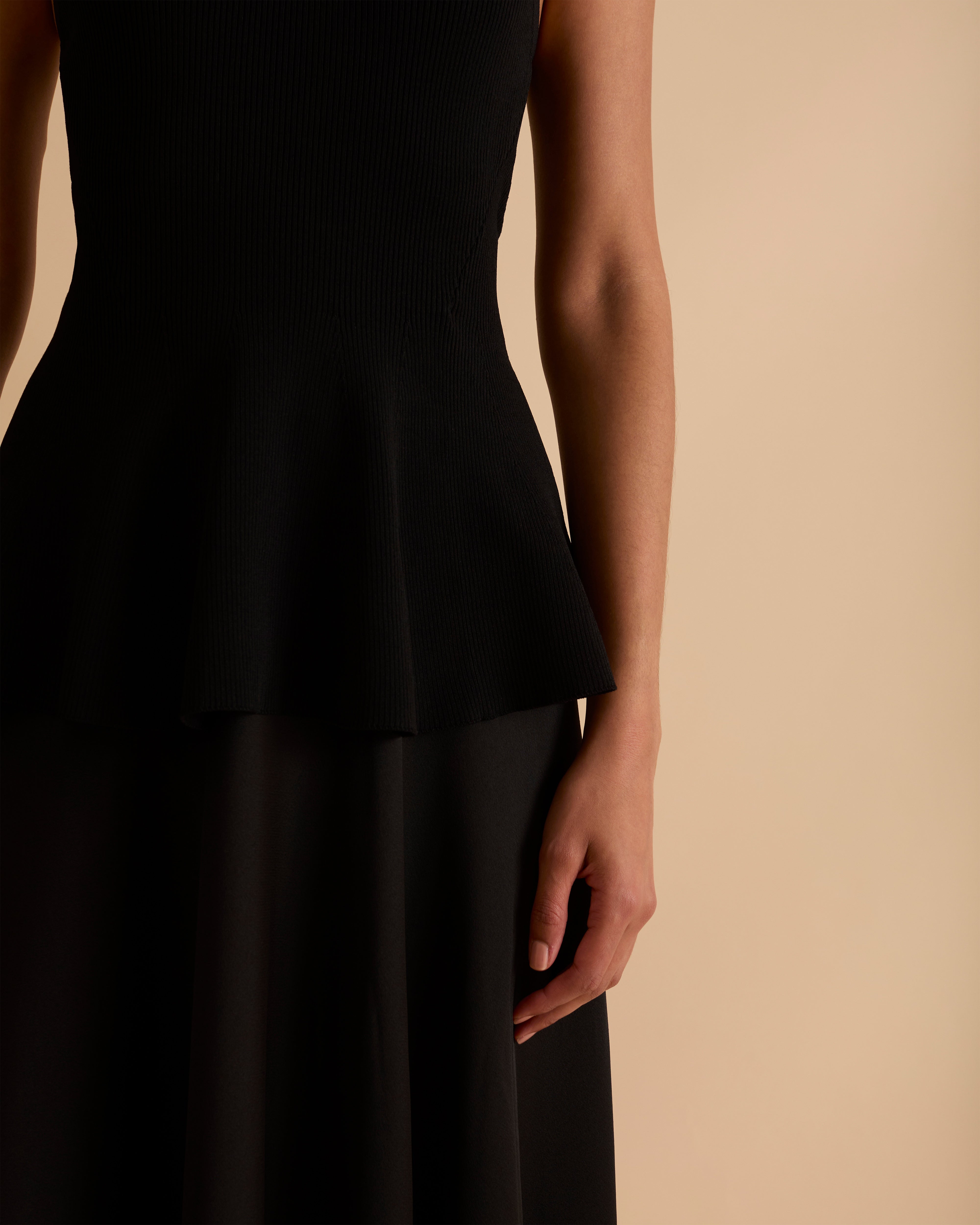 Knit & Satin Peplum Halterneck Dress