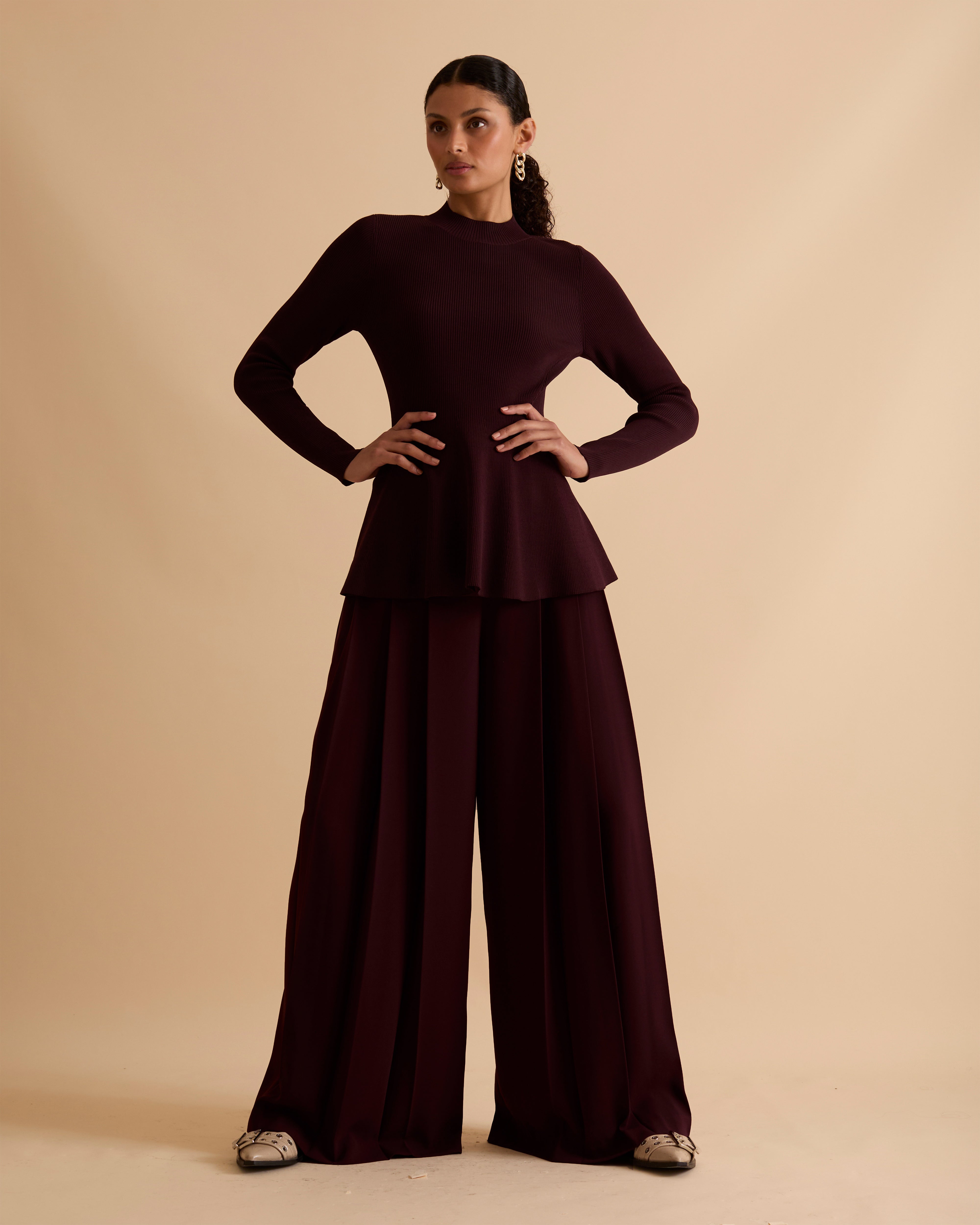 Rib Knit Detail Peplum Jumper
