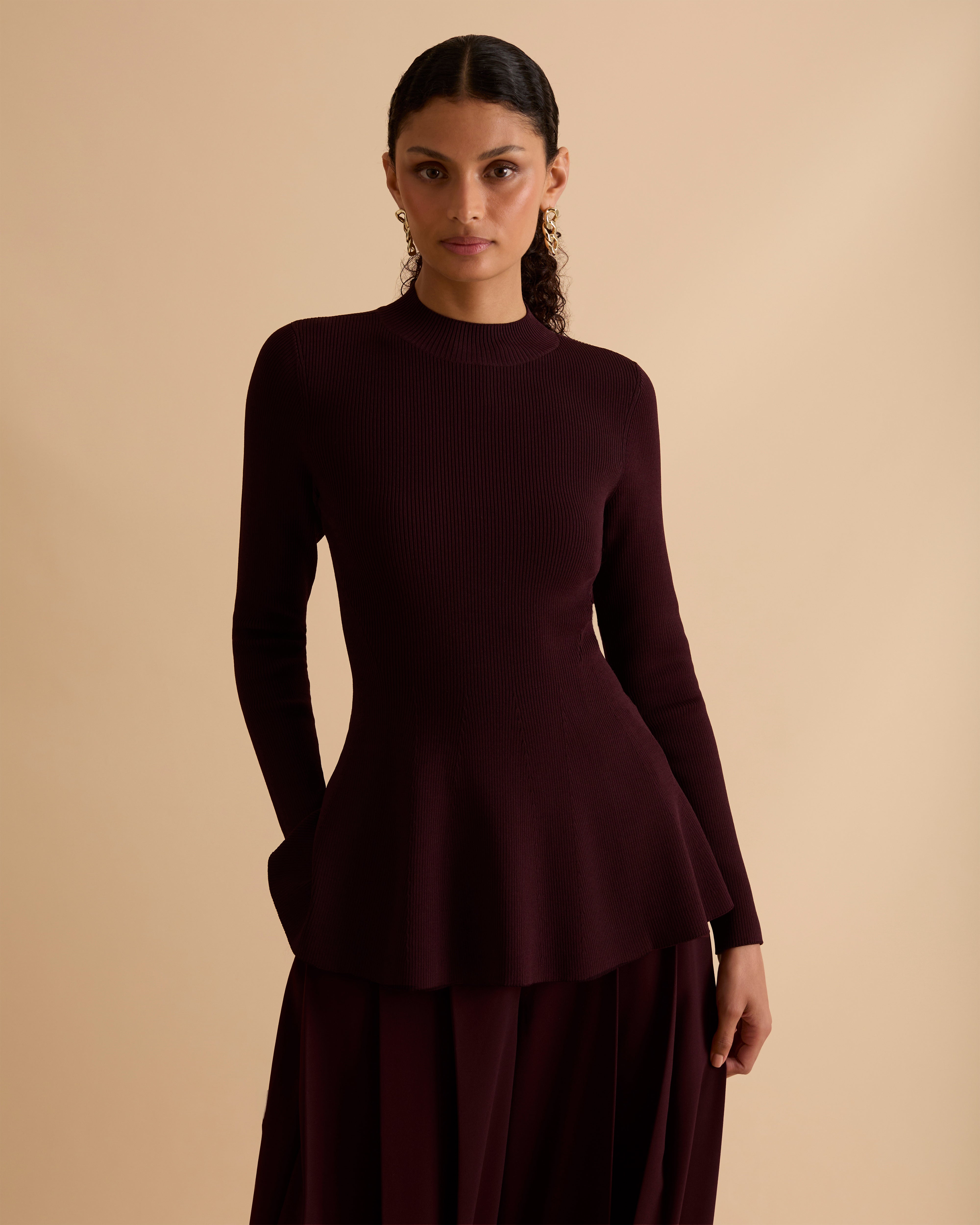 Rib Knit Detail Peplum Jumper