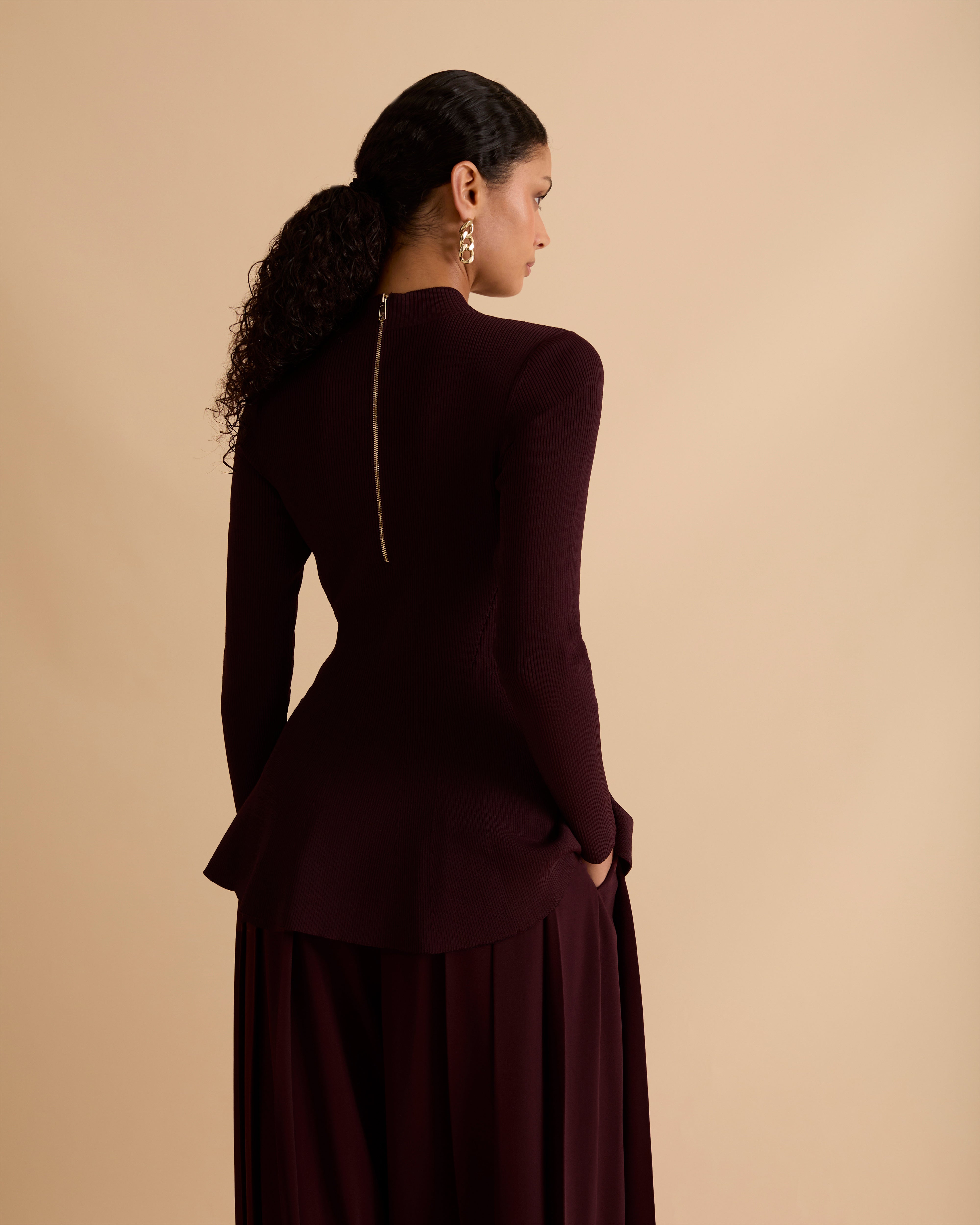 Rib Knit Detail Peplum Jumper